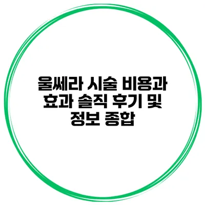 울쎄라 시술 비용과 효과: 솔직 후기 및 정보 종합